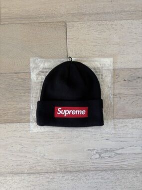 Supreme Black Beanie with Red Box Logo Patch